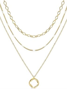 Aisansty Layered Circle Choker Necklace 14K Gold Plated